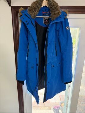 LTS. Tall Point Zero Women's Royal Blue Faux-Fur Trim Winter Parka